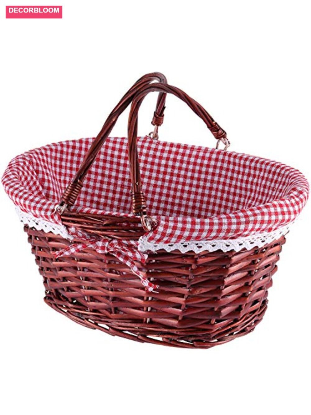 Wicker Woven Basket Natural Willow Cotton Linen Lining Storage Picnic